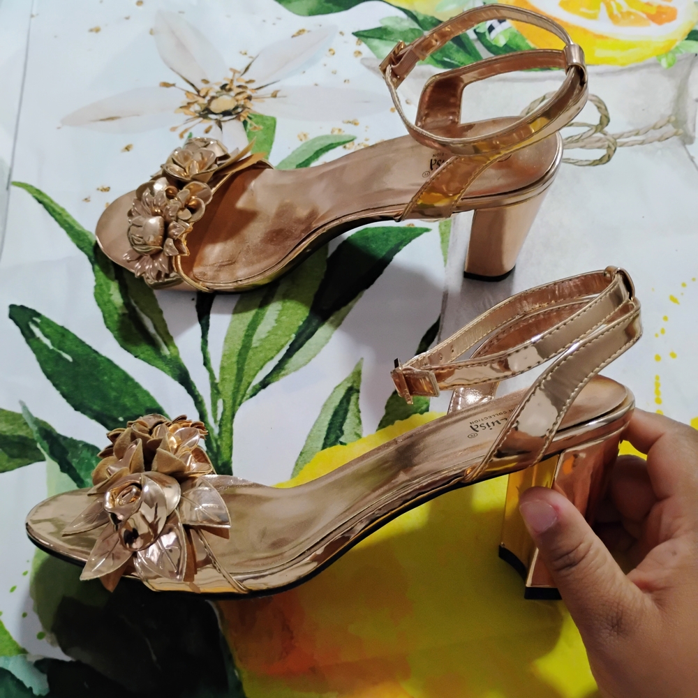 Gold Floral Embellished Heels for Special Occasions